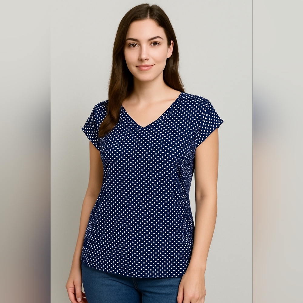 🤍 Express Polka Dot V-Neck Blouse Top Size SP